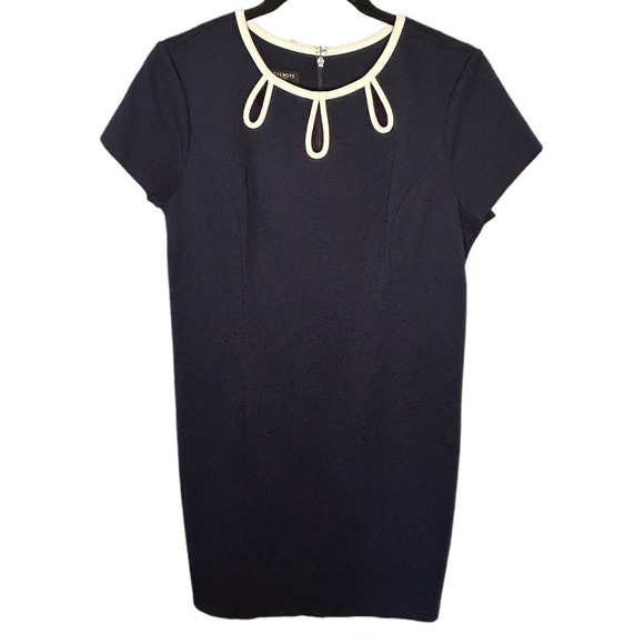 Talbots Navy White Nautical-Trim Ponte Shift Dress Career Women Petite 10P NWOT‎ - Picture 1 of 9